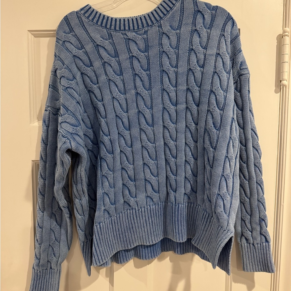 Beach Riot Light Blue Cable Knit Crewneck Sweater